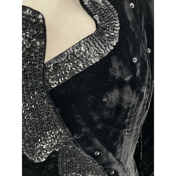 Vintage Magali Collection Black Velvet Sequin Skirt Suit Jacket Size 4 - Picture 14 of 15